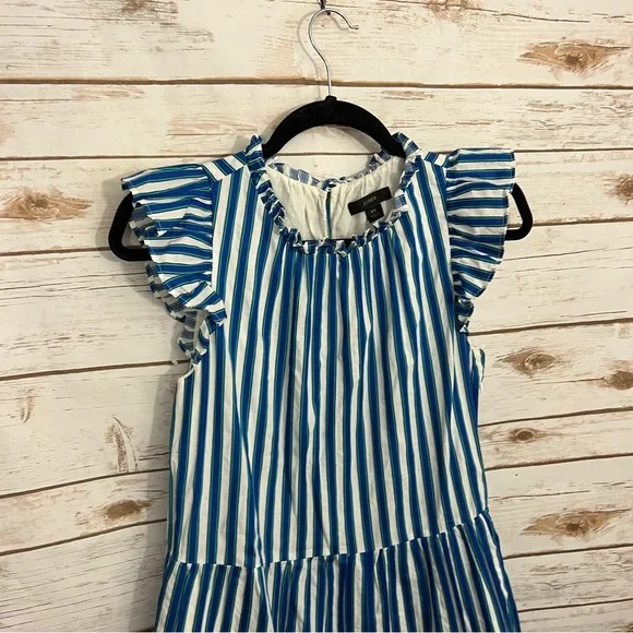 J Crew Blue White Striped Tiered Cotton Dobby MIDI Tank Dress - Picture 2 of 6